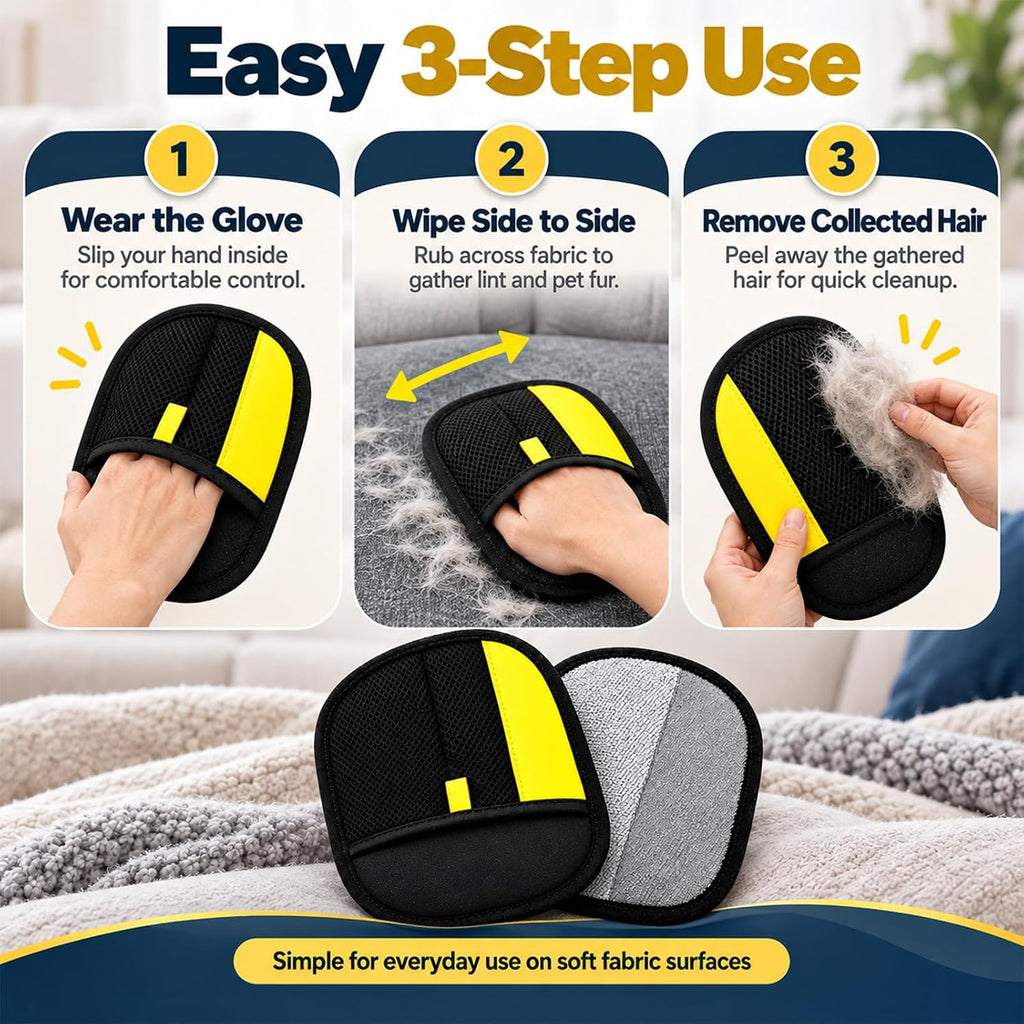Pure Pet Hair Remover, 2-Pack Reusable Gloves for Couch, Clothes & Car