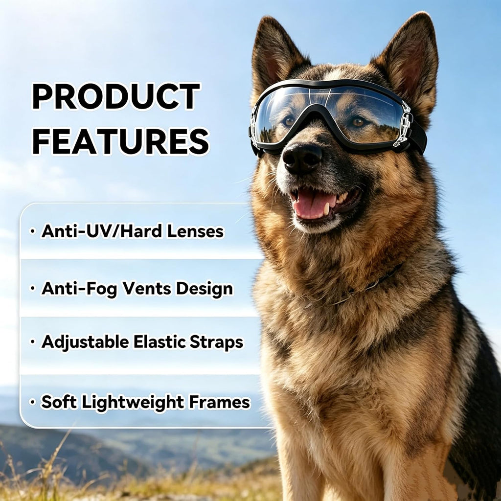 Enjoying Clear Dog Goggles Medium to Large Breed, Dog Sunglasses UV Protection, Large Dogs Driving Eye Protection, Outdo