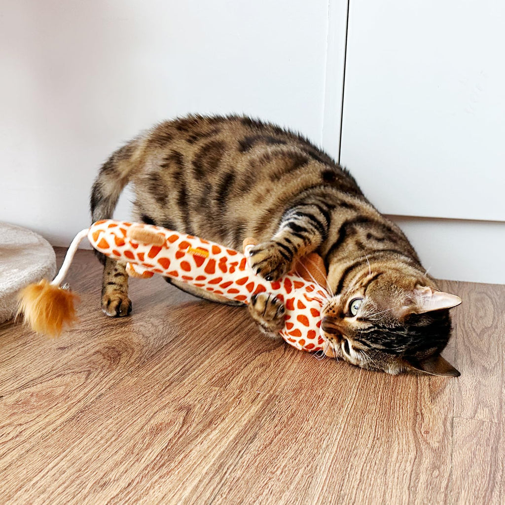 TTcat Large 11.42 Inch Giraffe Silvervine Cat Kick Toy, Crinkle Plush Cat Chew Pillow Toy with Bell Tail, Interactive Ki