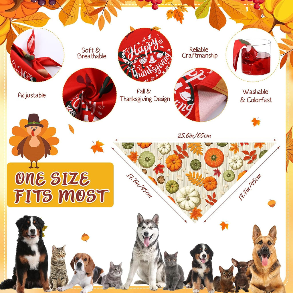 60 Pcs Fall Dog Bandana Bulk Thanksgiving Pet Scarf, Turkey Pattern