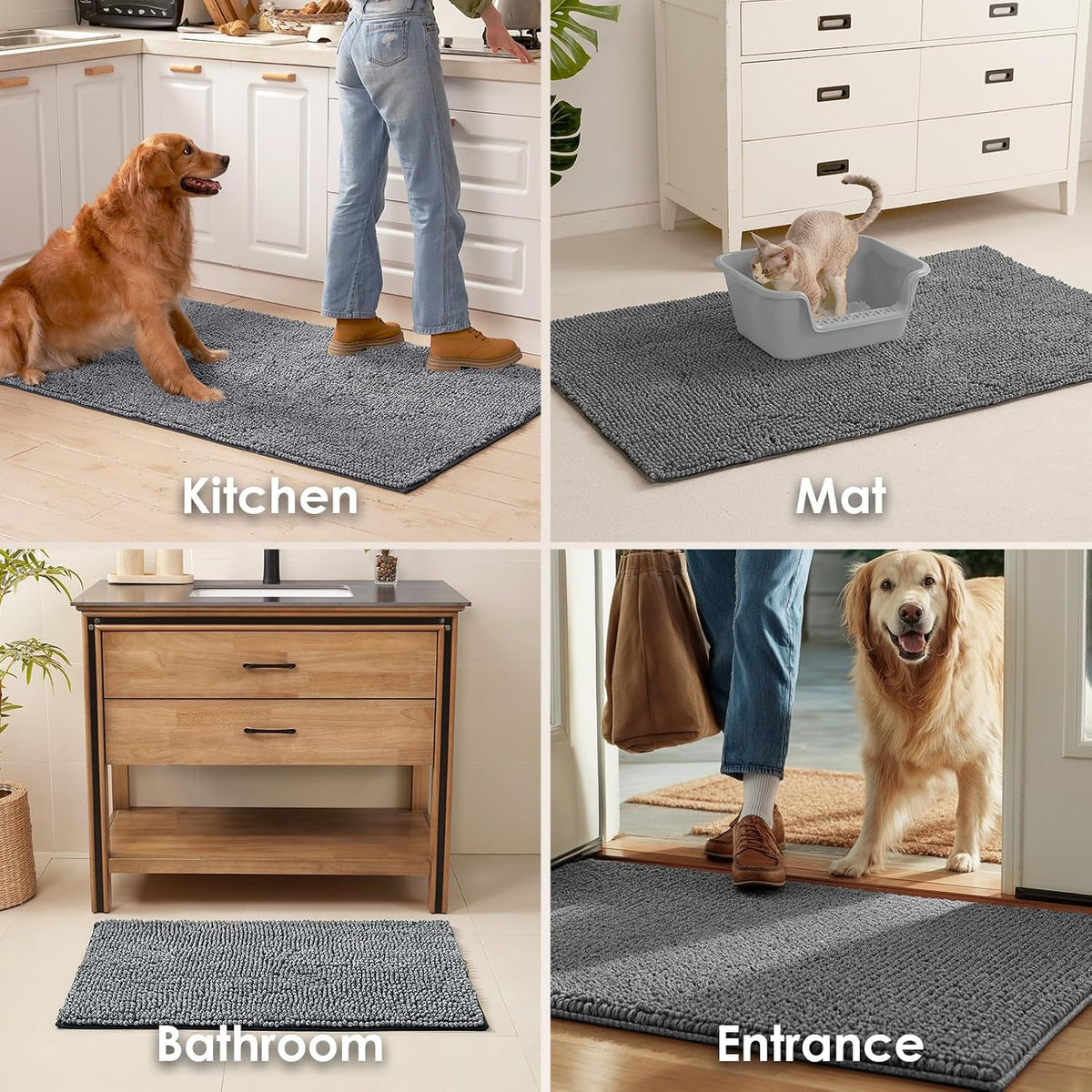 EHEYCIGA Super Absorbent Dog Door Mat for Muddy Paws 30x20 in. Entryway Rug