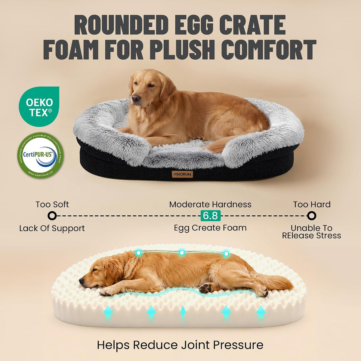 Miorun Fluffy Orthopedic Dog Beds Large Sized Dog, 43" Bolster Sofa Bed