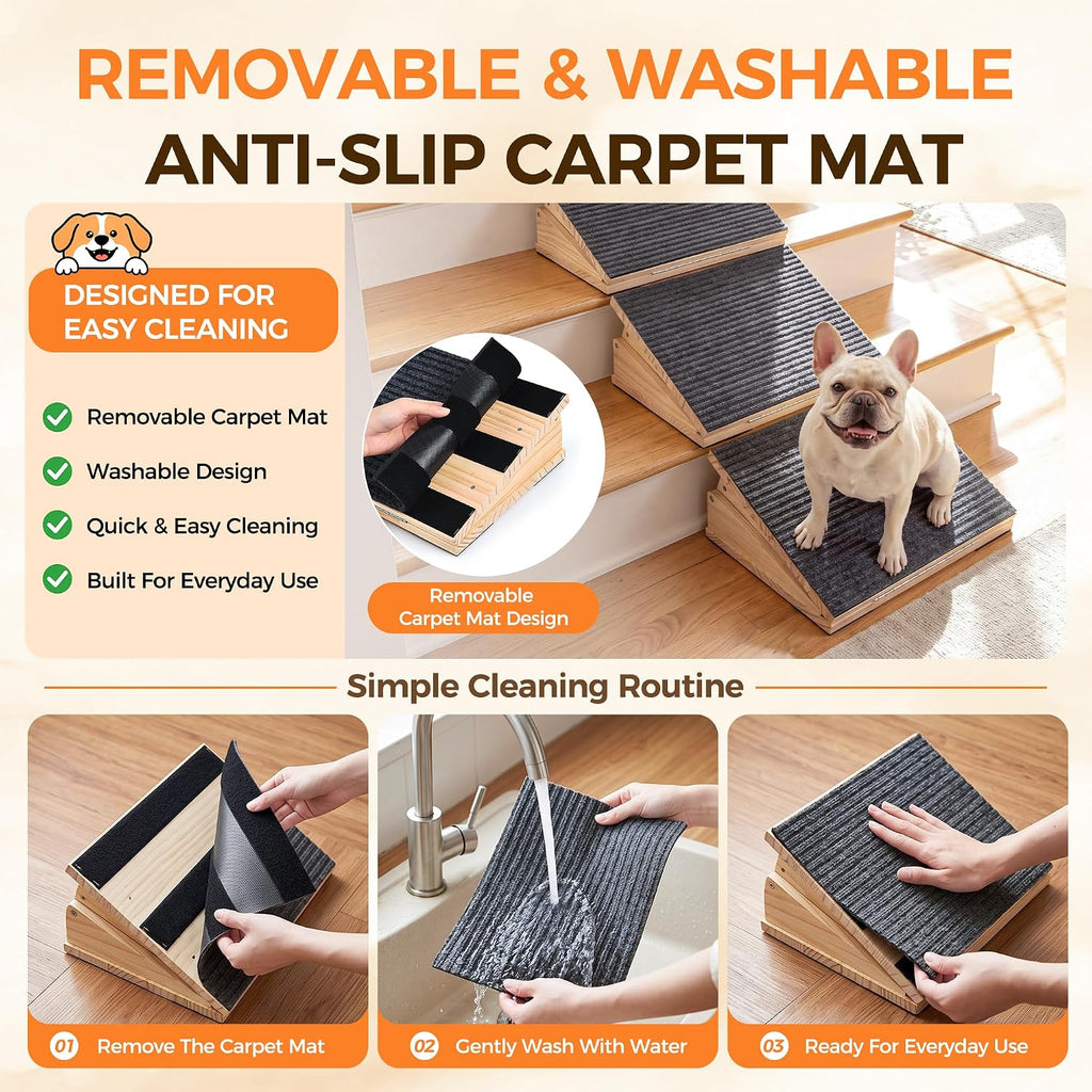 Dog Ramp for Stairs, Adjustable Wooden Pet Ramp with Anti-Slip Carpet (2)