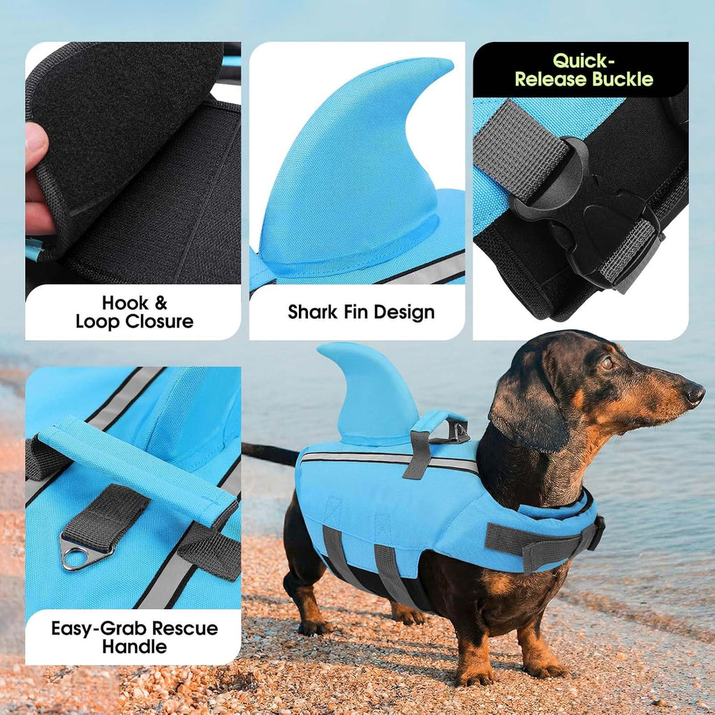 Dog Life Jacket, Small Dog Shark Life Vest for Swimming