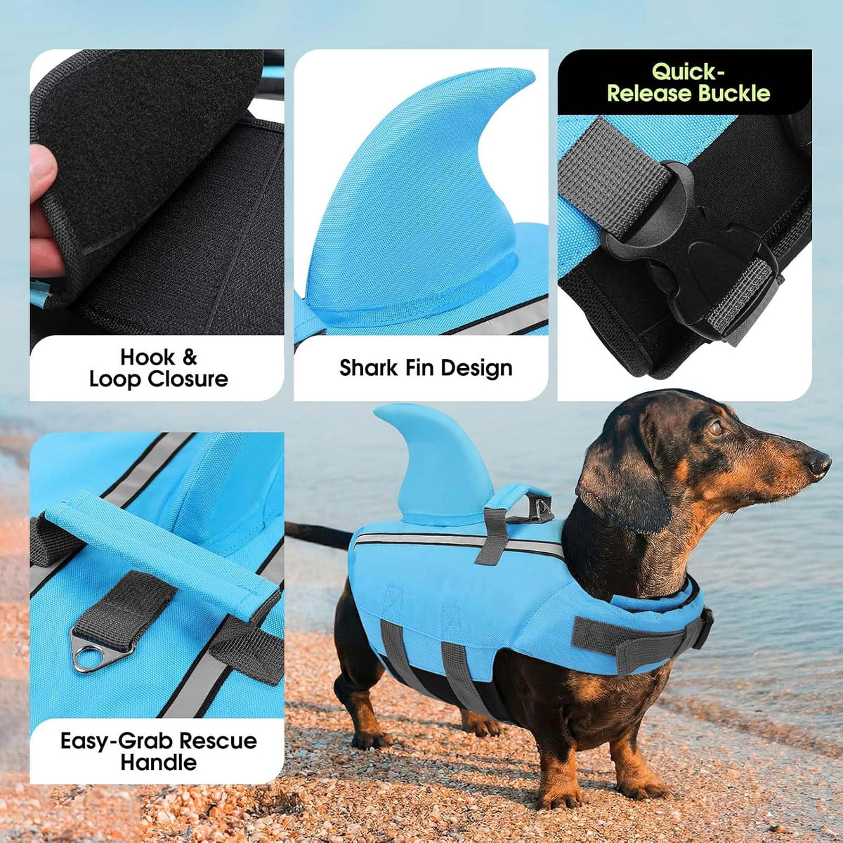 Dog Life Jacket, Small Dog Shark Life Vest for Swimming