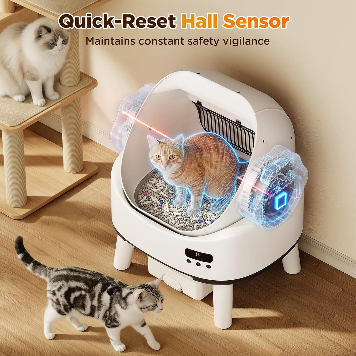 Automatic Cat Litter Box for Cats, Self Cleaning, Safety Sensors