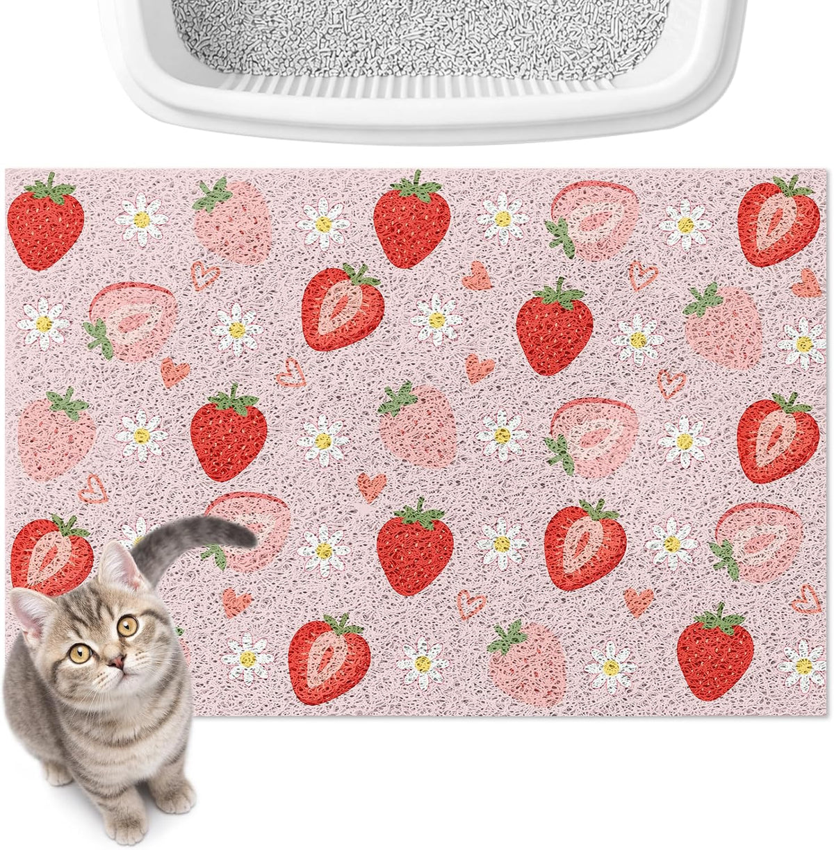 Cat Litter Mat, 24" x 16" Cute Litter Box Trapping Mat