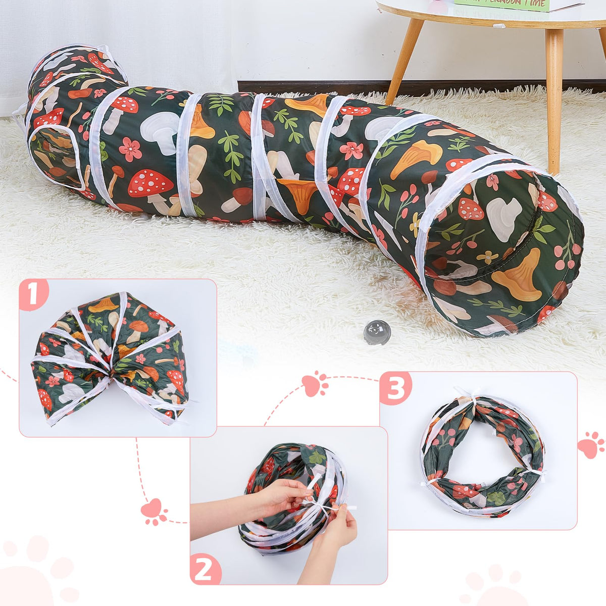 Glittme Cat Tunnel, Cat Tunnels for Indoor Cats, S-Shape Cats Cave with Cat Toys, Foldable Cat Tubes and Tunnels for Cats, Rabbit, Puppy, Guinea Pig