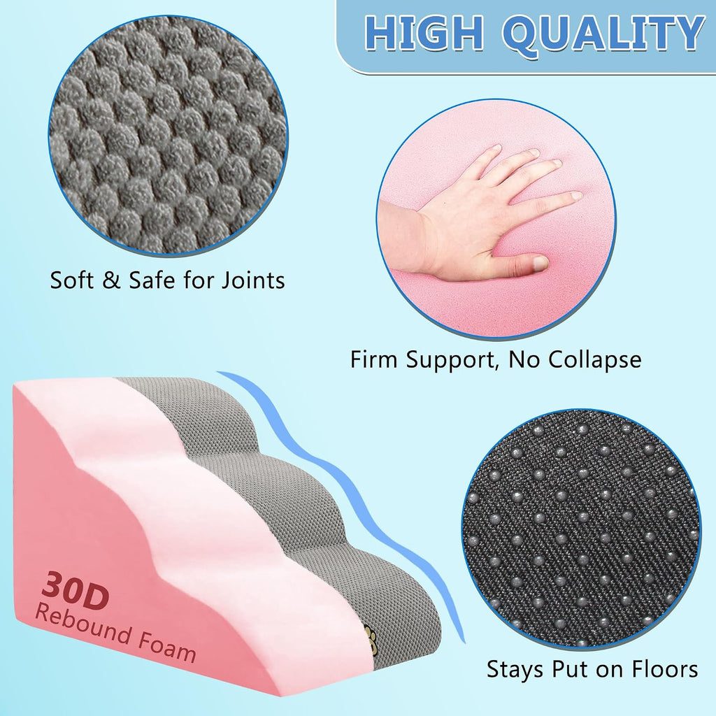 Pet Steps Dog Stairs for Sofa Couch and Bed High Density Sponge Pet Ramp with Removable Washable Cover Non-Slip Base Sta