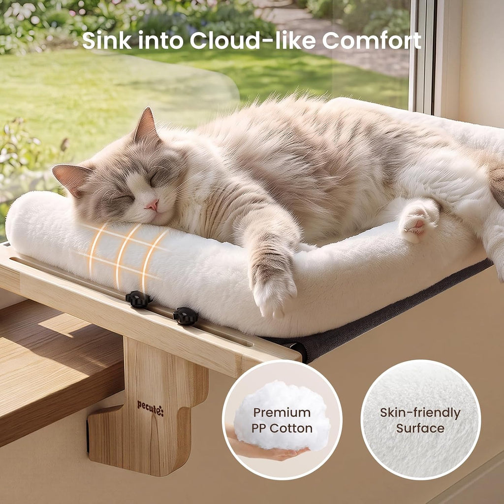 Pecute Cat Windowsill Perch, Cloud-Soft Cat Bed with Wood Frame, 18.9"L