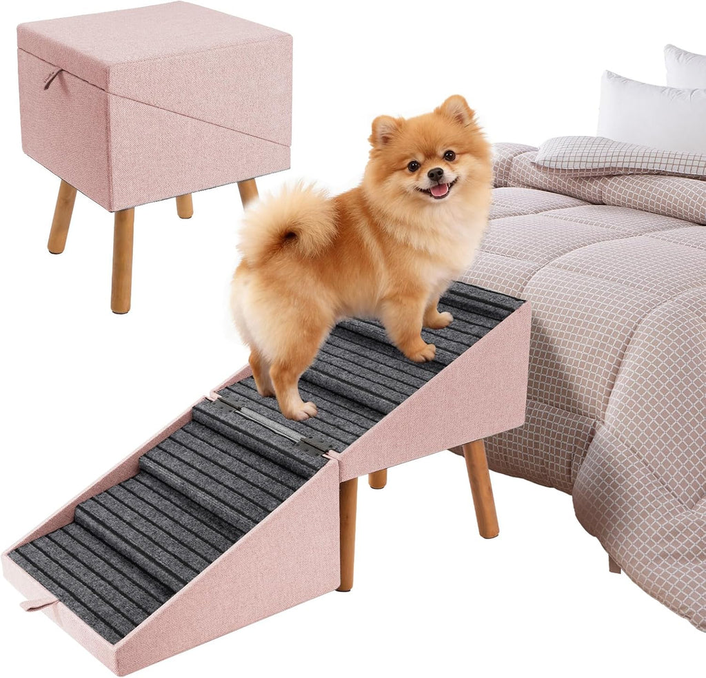 17" H Split Ottoman Dog Ramp for Couch, Foldable Dog Stairs for Small Dogs