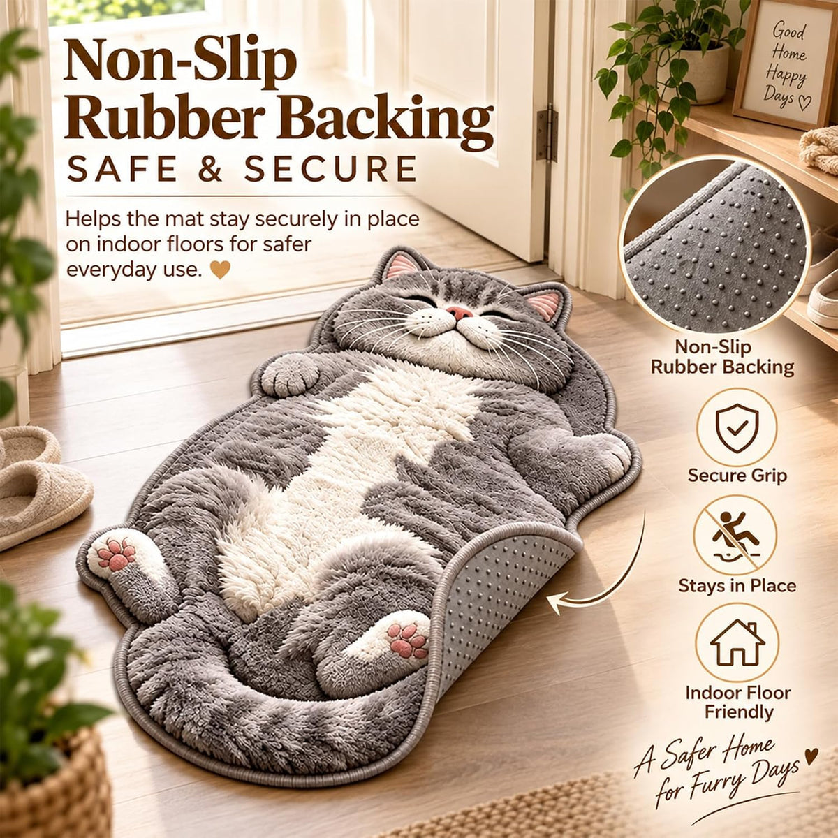 Cozy Sleeping Cat Floor Rug Plush Door Mat，#D：60 * 90cm