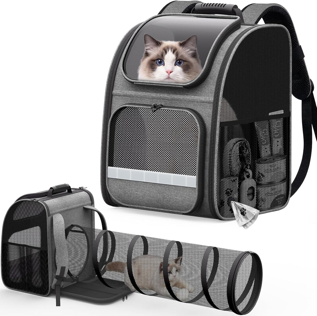 Cat Backpack Carrier with Play Tunnel, Design for Carrying Playing