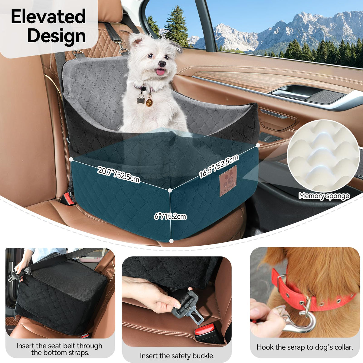 GL GLENSLAVE Dog Car Seat for Small/Medium Dogs, Dog Booster Car Seats with Thick Cushion for Dogs Under 35lbs, Detachable Washable Pet Carseat with Storage Pockets, 2 Safety Belts(Black/Grey)
