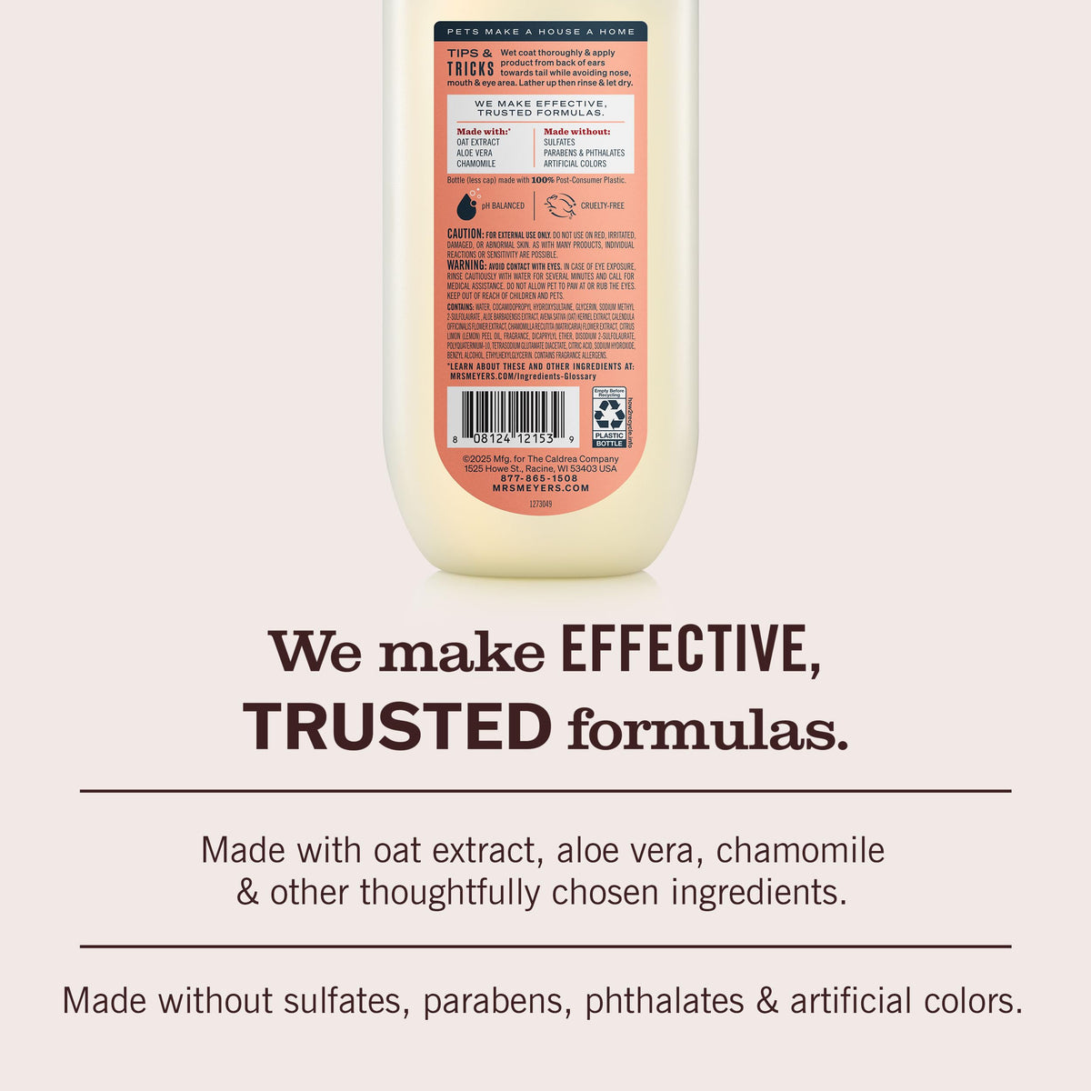 MRS. MEYER'S Clean Day 3 in 1 Dog Shampoo, White Peach Scent, 14oz