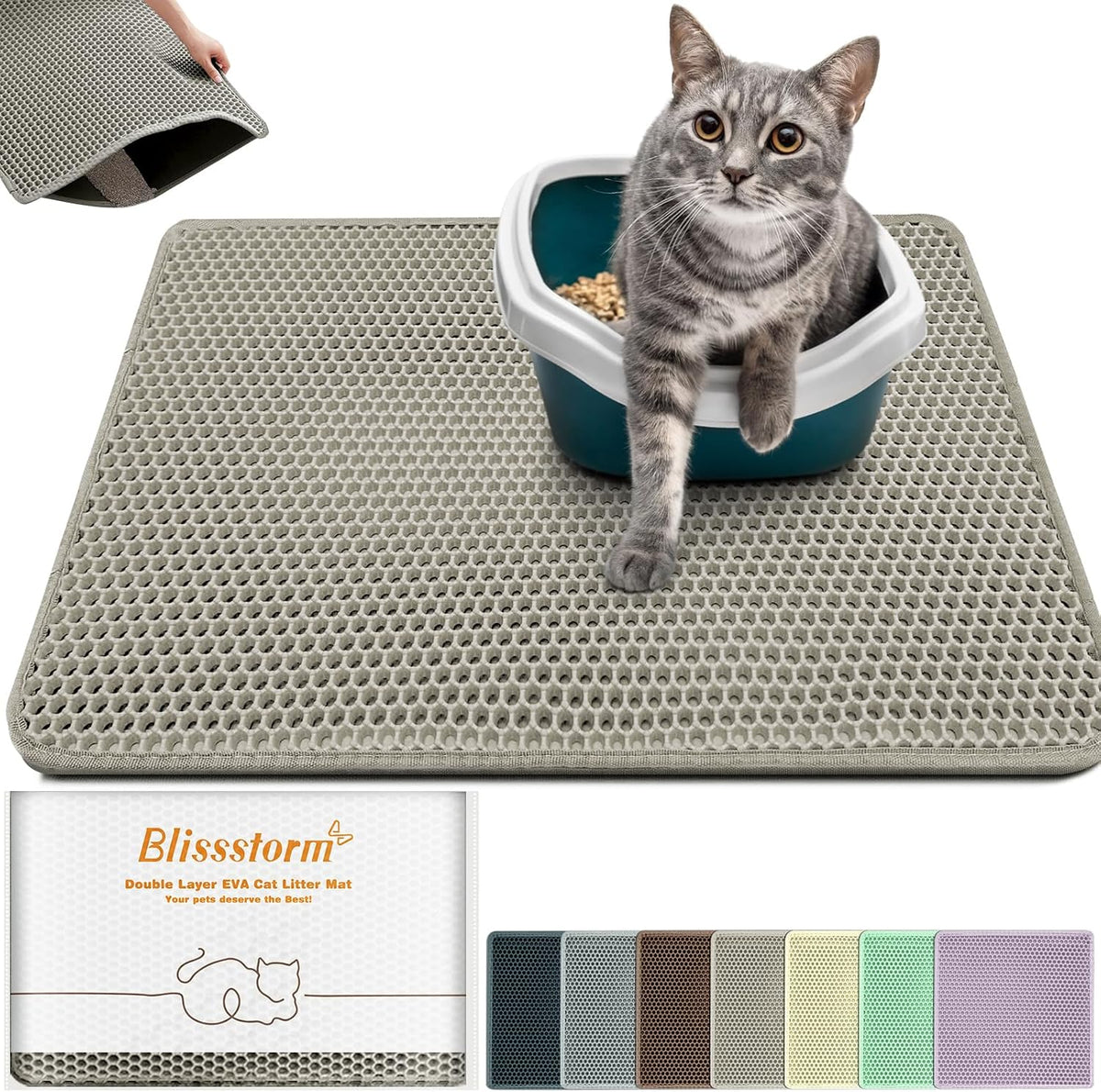 Cat Litter Mat 24"x16",Double Layer EVA Litterbox Mat Purple