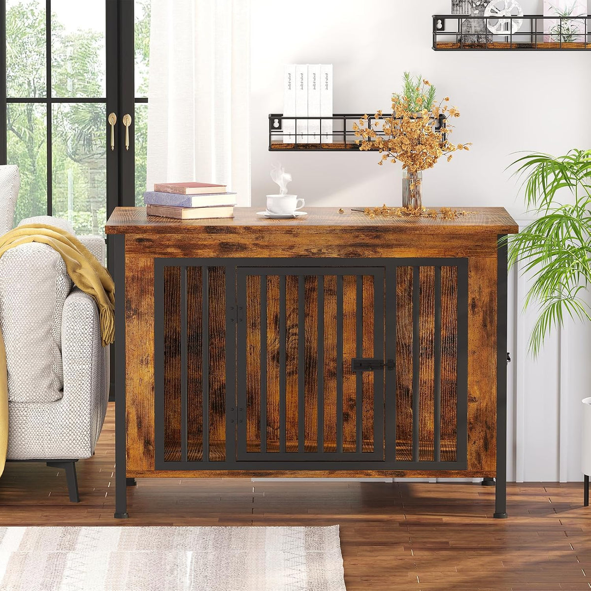 EasyCom 39.96" Dog Crate Furniture for 1 or 2 Dogs, Brown (DC102)