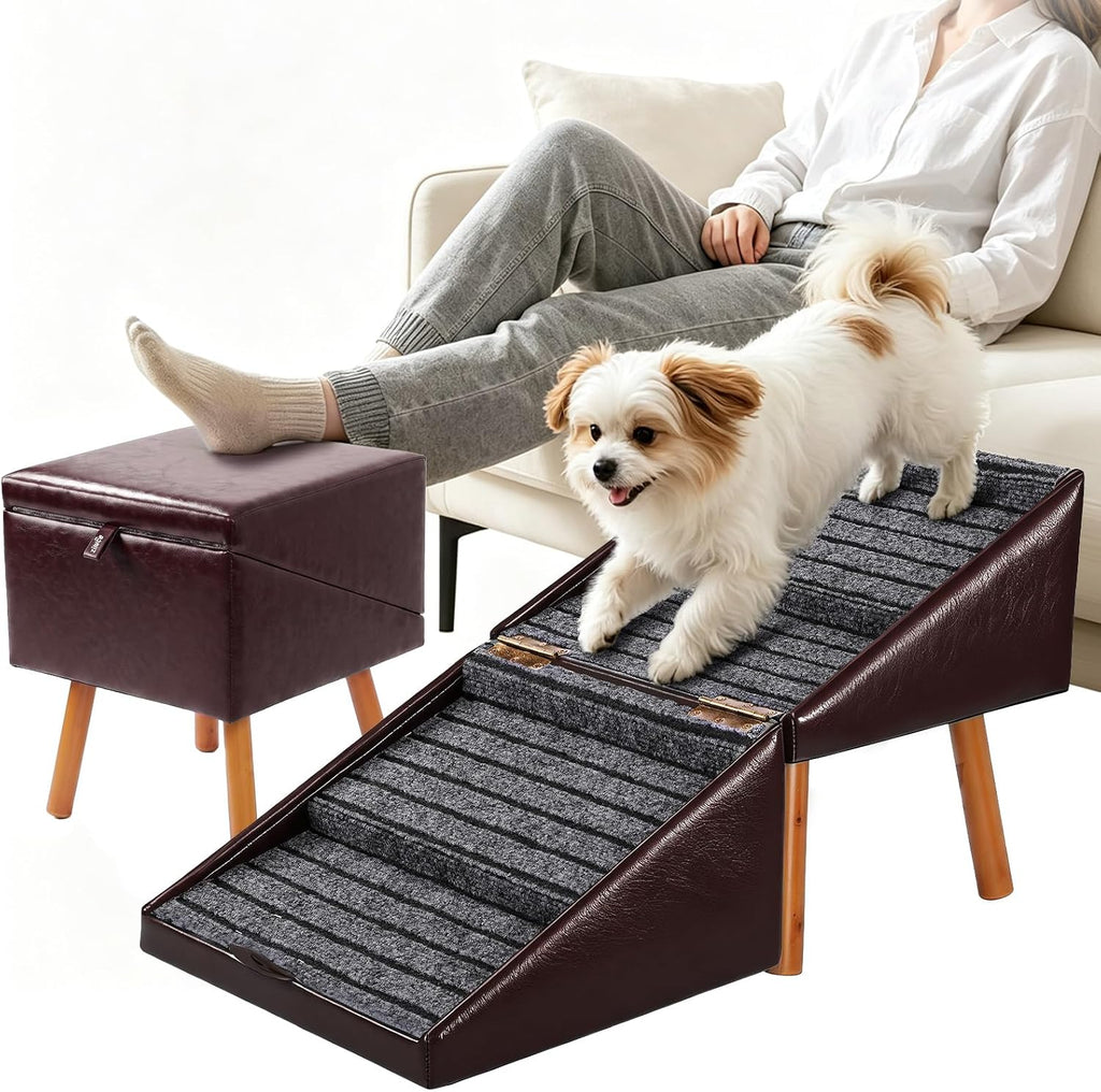 Dog Stairs for Small Dogs, 2-in-1 Dog Safety Ramp and Ottoman, 17.13" H