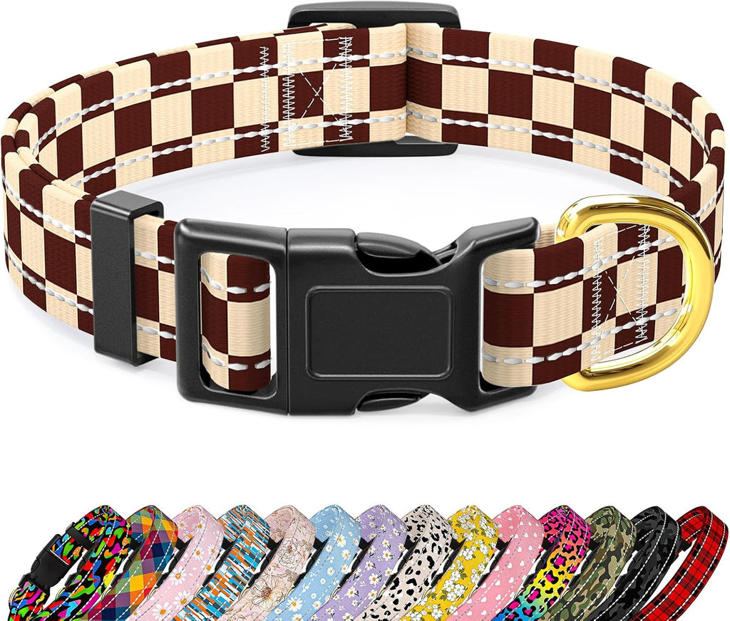 Reflective Adjustable Dog Collar for Medium Dogs, Leopard Neon, M