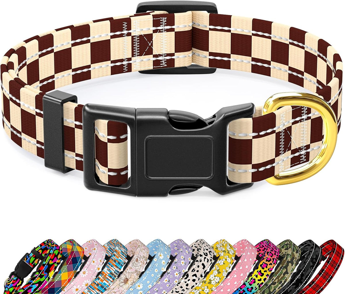 Reflective Adjustable Dog Collar for Medium Dogs, Leopard Neon, M