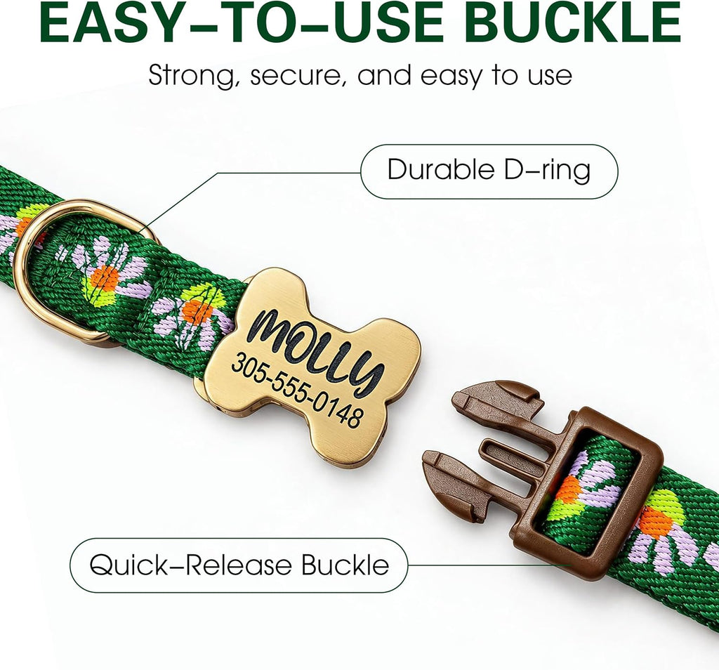 Personalized Jacquard Dog Collar with Engraved Name and Phone