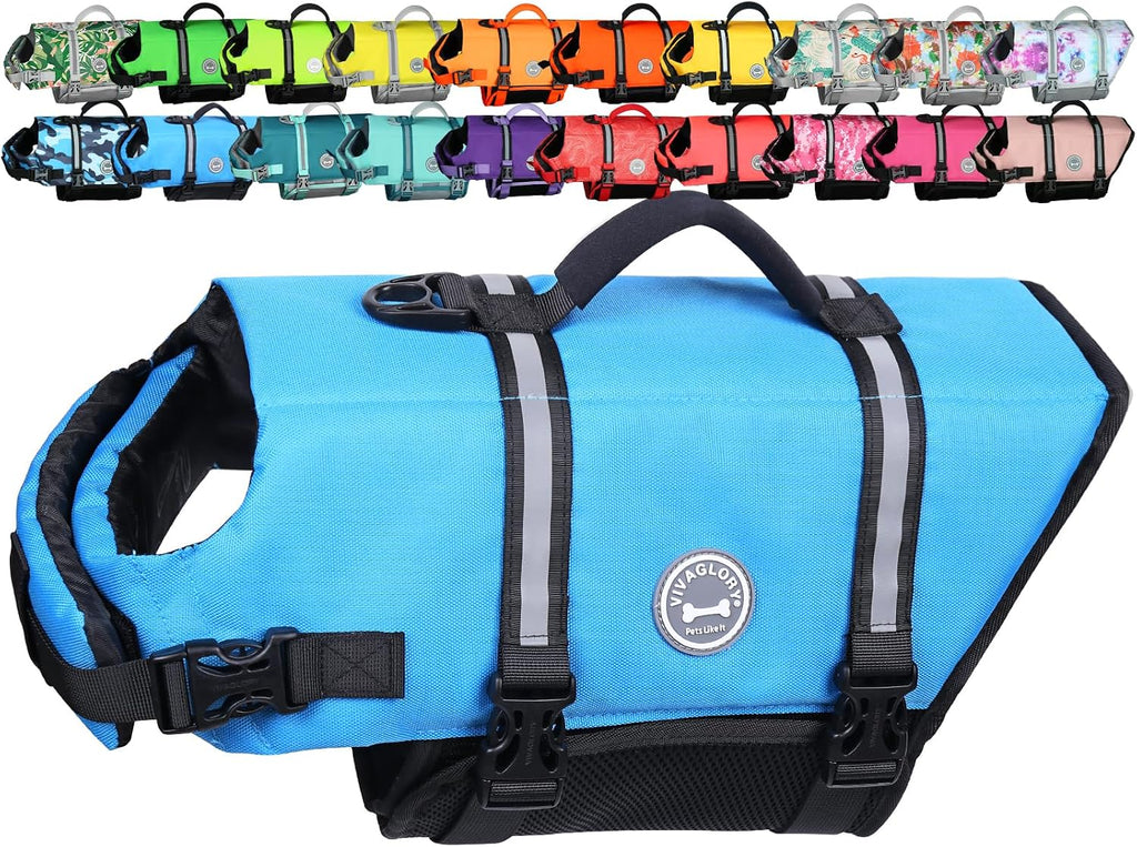 VIVAGLORY Dog Life Vest Rip Stop Dog Swim Vest, M, Floral