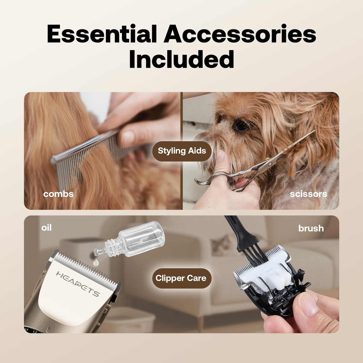 HEAPETS Dog Clippers for Grooming, Low Noise for Dogs Cats Pets, Gold