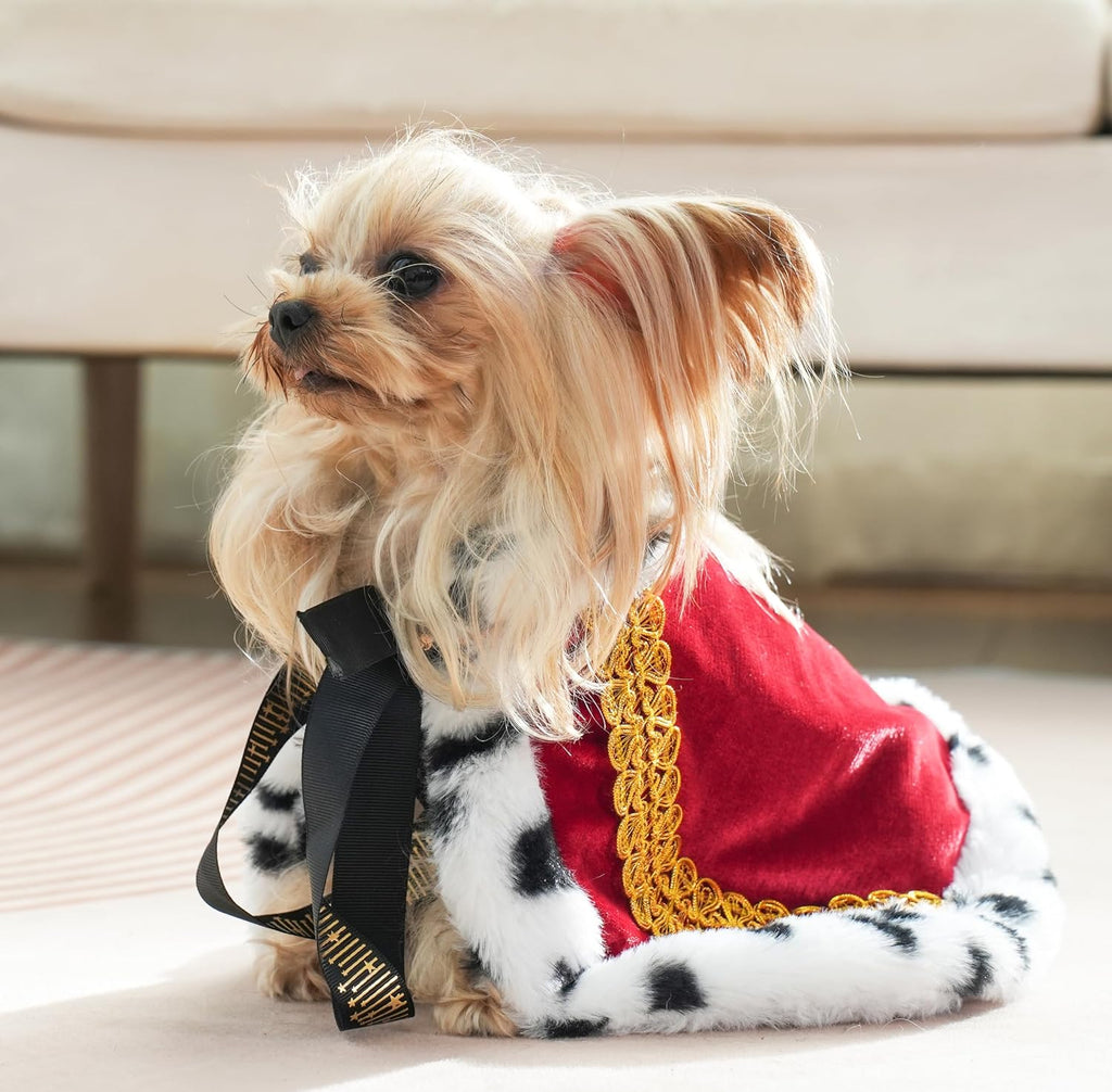 Lovelyshop Royal Velvet Pet Cloak with Fur Trim for Cats & Dogs, Red, S
