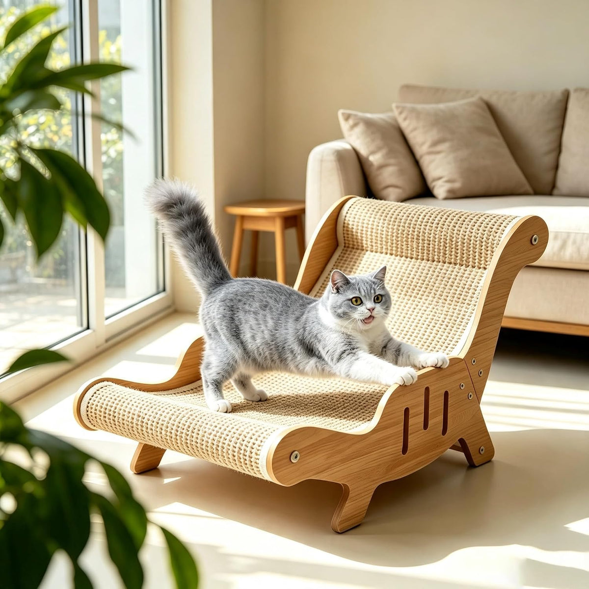 Cat Scratcher Lounge Chair with Wooden Frame