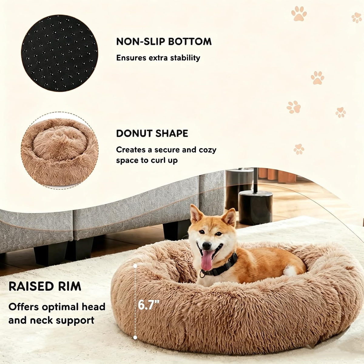 Sweetcrispy Large Dog Bed for Indoor, Calming Donut Bed for Dogs and Cats