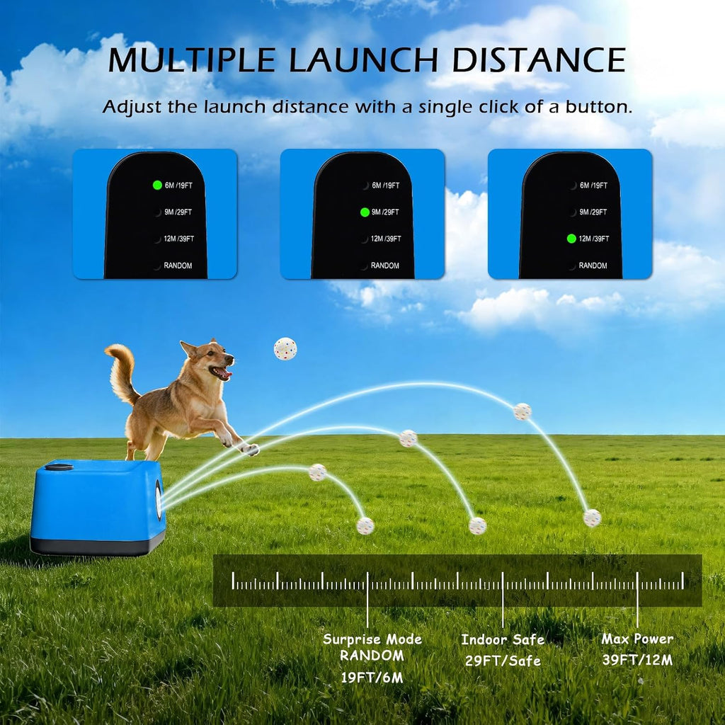 Automatic Dog Ball Launcher: Upgraded Auto/Manual Pet Ball Thrower Toy for Dog Indoor/Outdoor Play Include 4 Chew-Resist