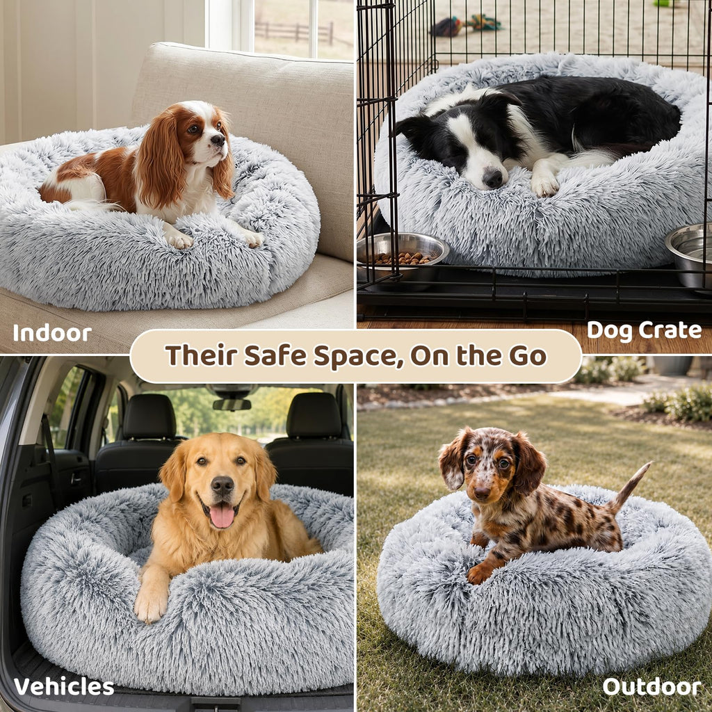 JOLLYVOGUE Small Dog Bed, Calming Soft Anti-Anxiety Donut Cat Bed, Washable Round Fluffy Cushion for Small and Medium Pets (20")