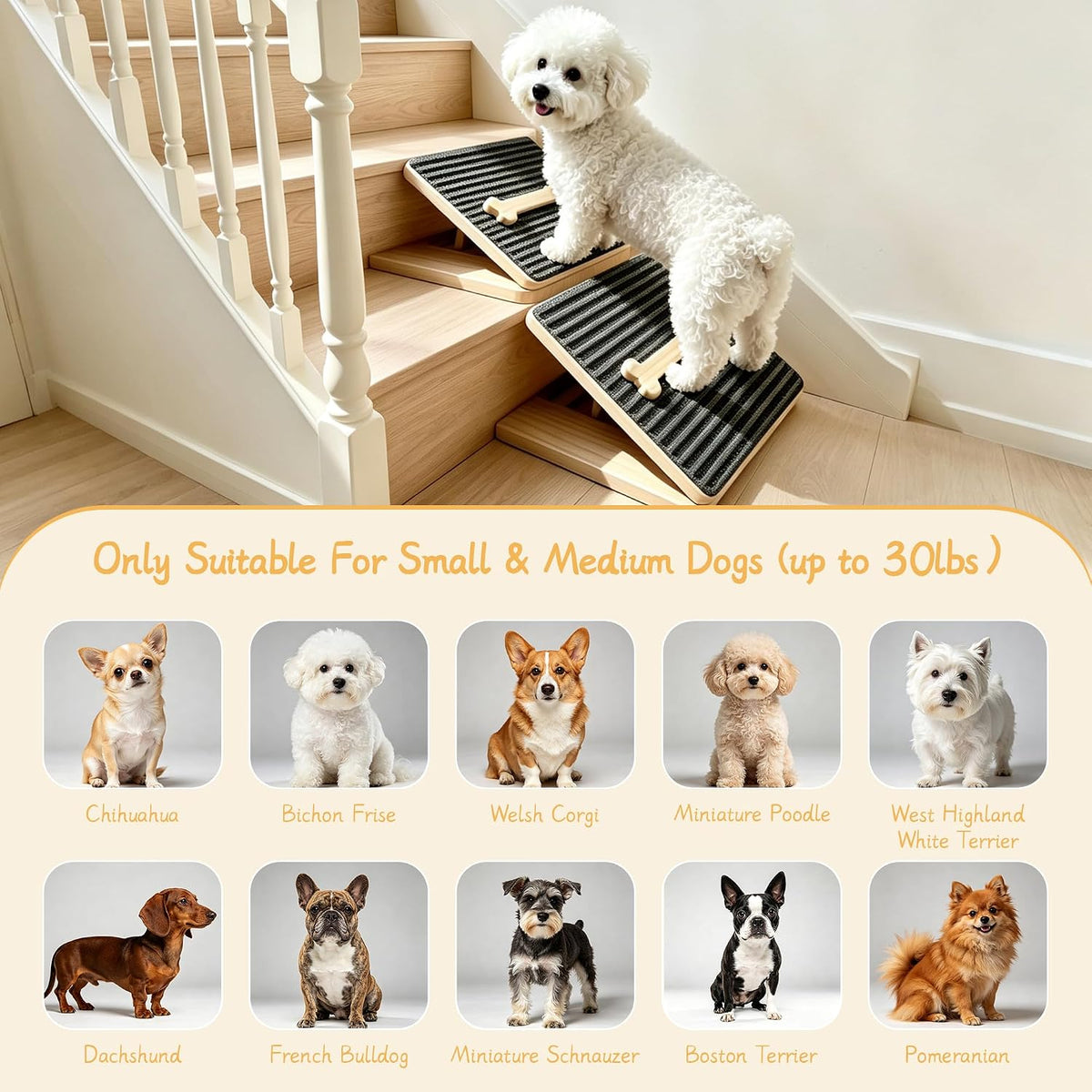 Dog Ramp for Stairs, Foldable Stair Wedges Assist for Small Dogs, 2 Pack