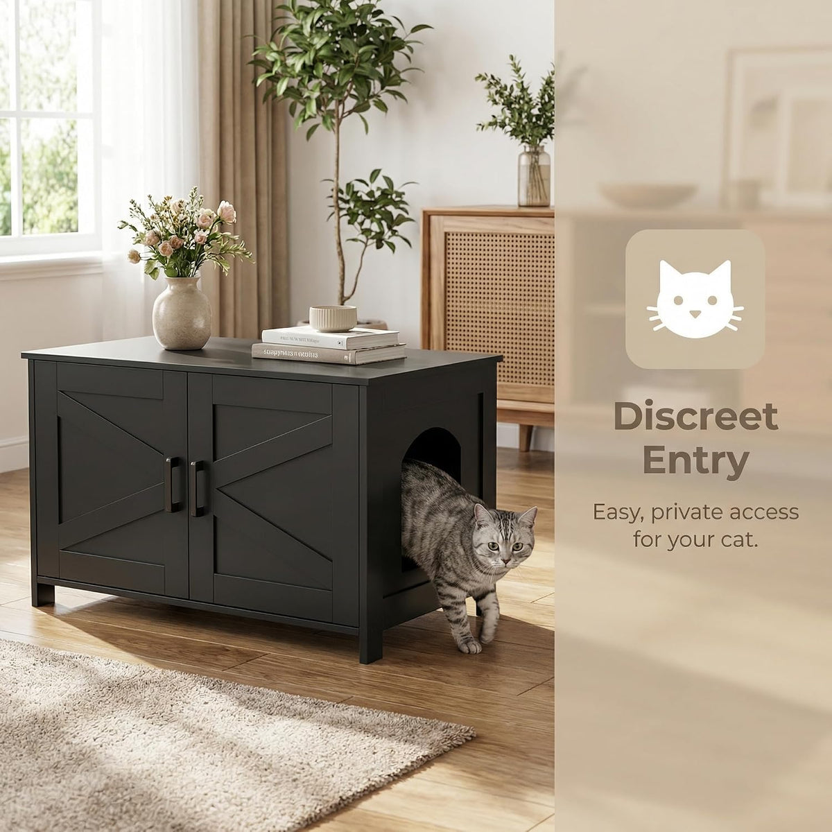 31.5"L Cat Litter Box Enclosure with Barn Door, Black