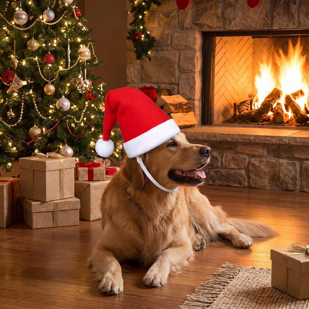 Yuanchu Dog Santa Hat, Large Dog Christmas Hat with White Pompom