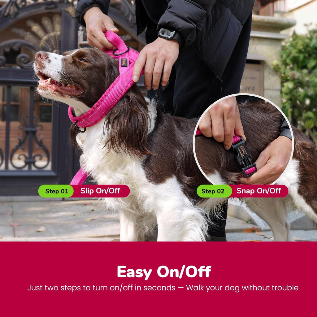 No Pull Dog Harness for Large Dogs, Breathable Mesh Padded,Hot Pink,L