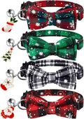 LLHK 4 Pack Christmas Cat Collars with Bow Tie and Bell,Breakaway Kitten Collar for Girl Boy Cats,Adjustable 7-12inch, f