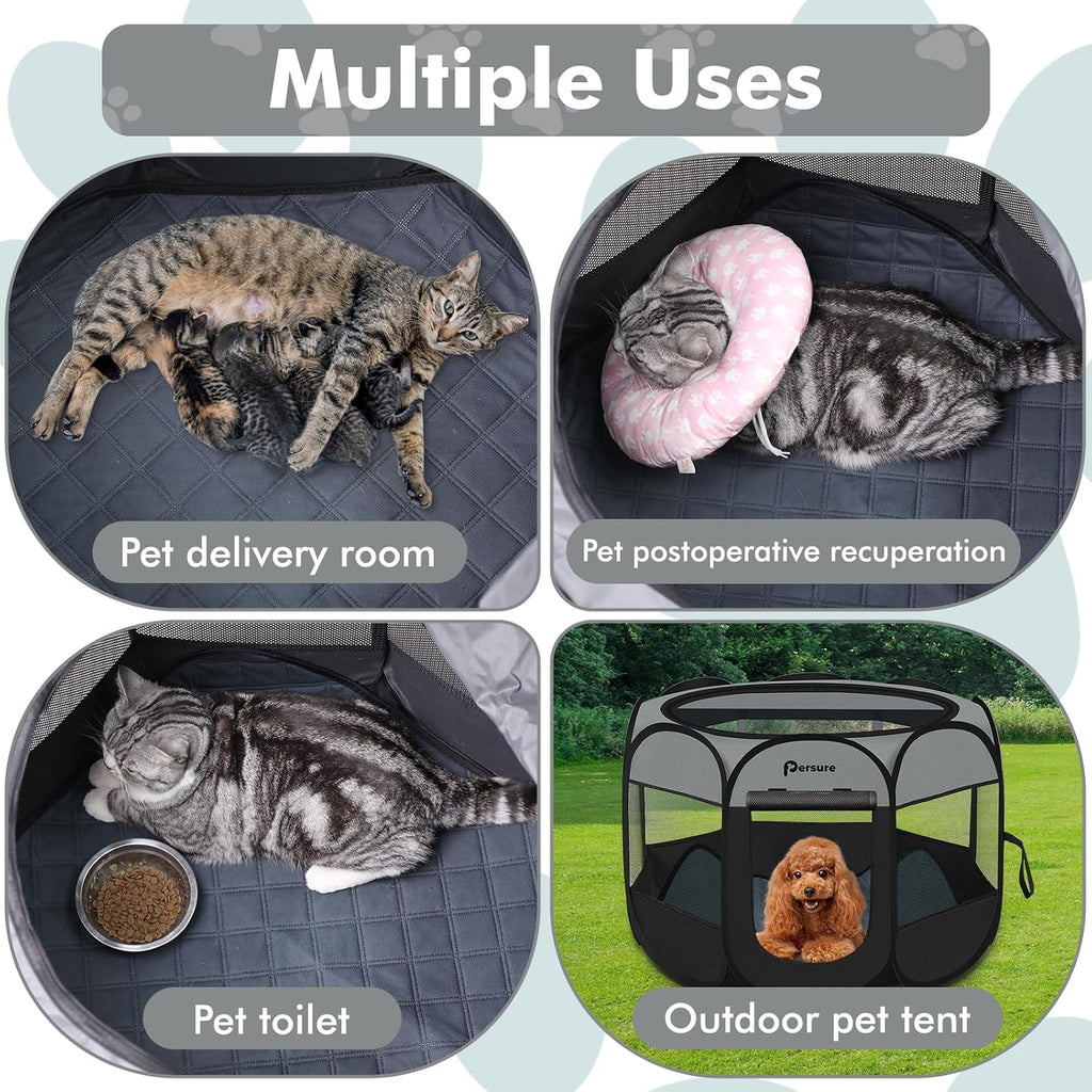 Persure Cat Dog Playpen Tent Crate Cage with Pee Pad, Dark Grey Small