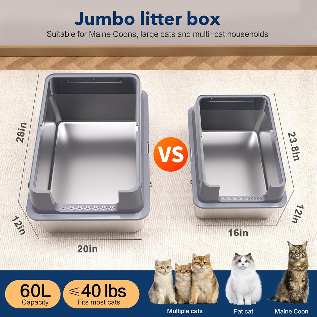 Stainless Steel Litter Box, 28" L*20" W*12" H XXL Extra Large Litter Boxes