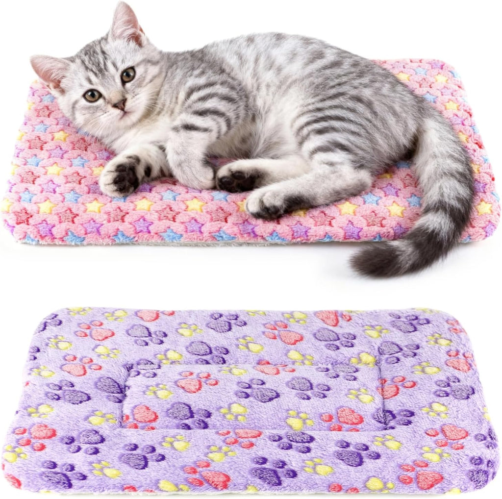 2 Pack Cat Blankets for Indoor Cats, Ultra Soft Reversible Mat, Fluffy Flannel Blanket for Small Dogs and Cats, Washable