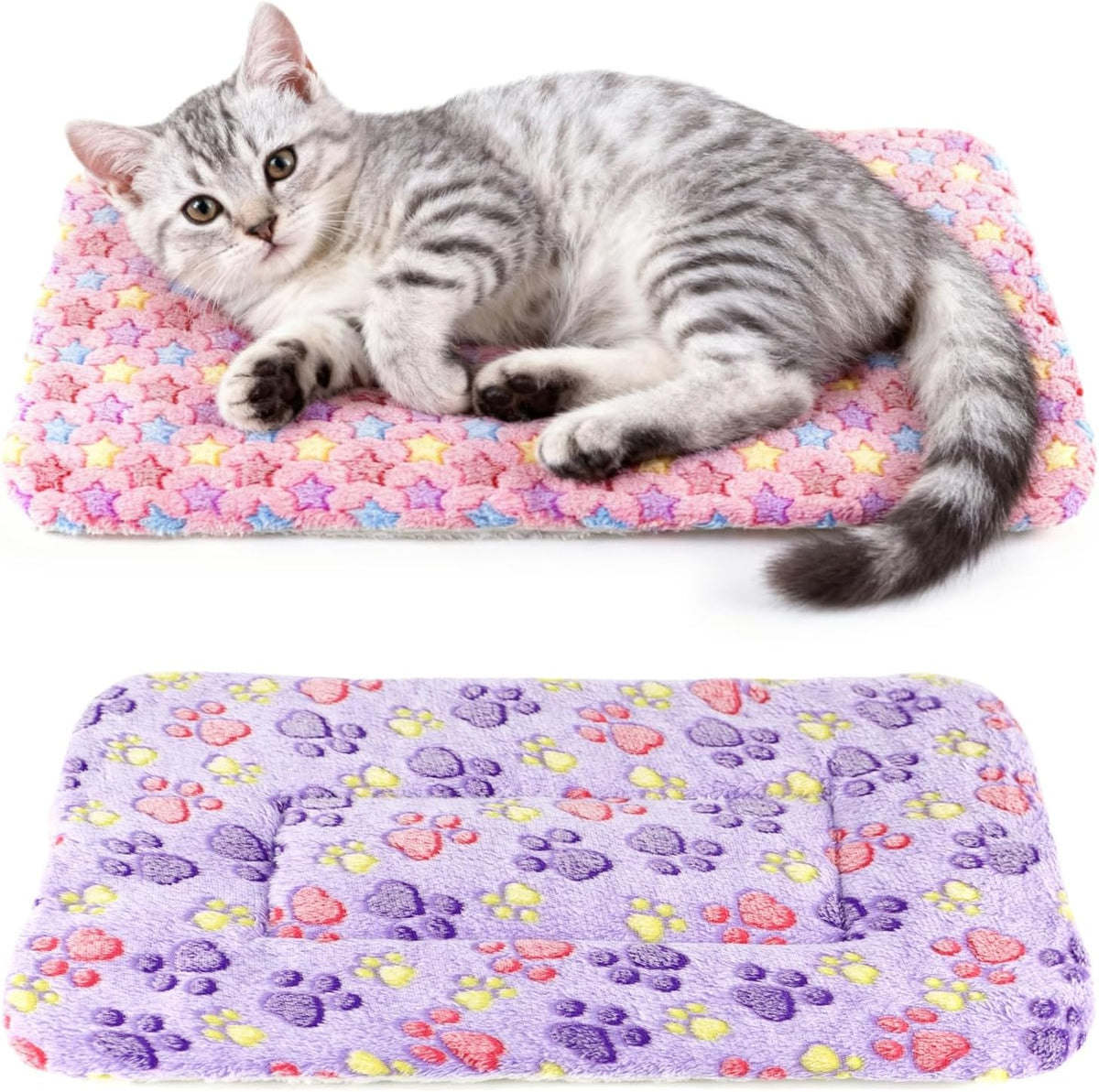 2 Pack Cat Blankets for Indoor Cats, Ultra Soft Reversible Mat, Fluffy Flannel Blanket for Small Dogs and Cats, Washable