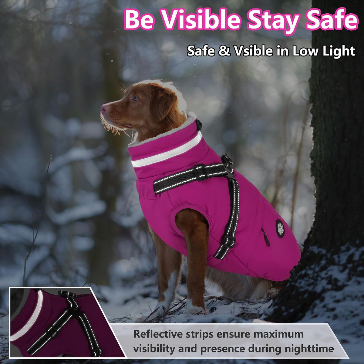 Dogcheer Dog Coat with Harness and Zipper, Waterproof Dog Fleece Jacket