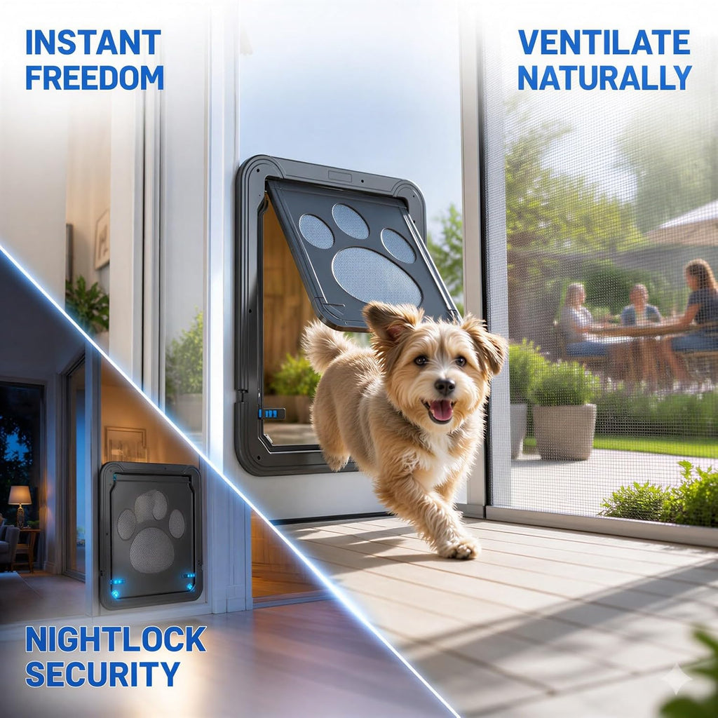 Screen Door Pet Door for Small Pets with Flap, Strong ABS Construction, 11.4 x 9.4 x 0.4 in, Easy Installation, Paw Patt