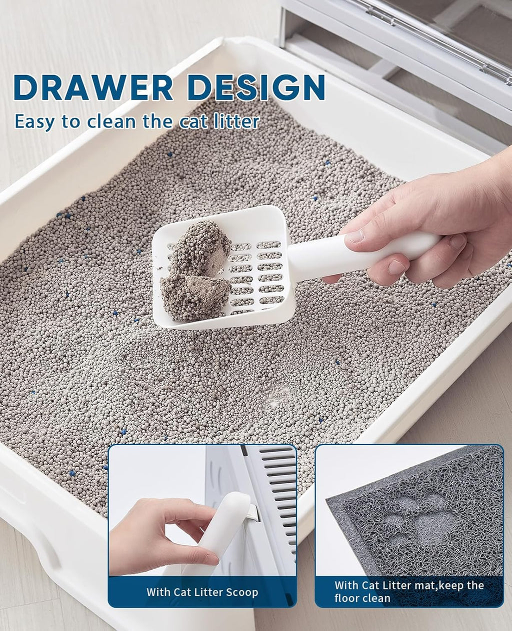 Cat Litter Box with Litter Mat and Scoop (Grey)