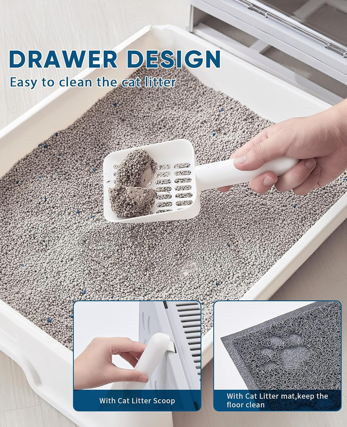 Cat Litter Box with Litter Mat and Scoop (Grey)