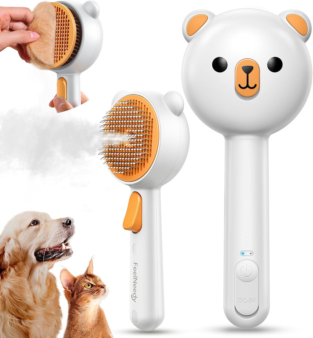 Cat Steam Brush, Brushes for Indoor Cats with Release Button, Undercoat Removal Grooming Supplies, Dual Spray USB Rechar