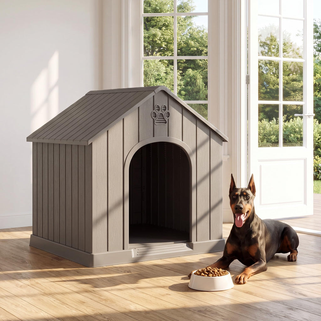 Fancyango Large Dog House for Medium to Large Dogs – Sturdy Waterproof Doghouse for Indoor/Outdoor Use with Air Vents and Elevated Floor Easy to Clean and Assemble (Classic Grey, 36.2"L × 38"W × 38"H)
