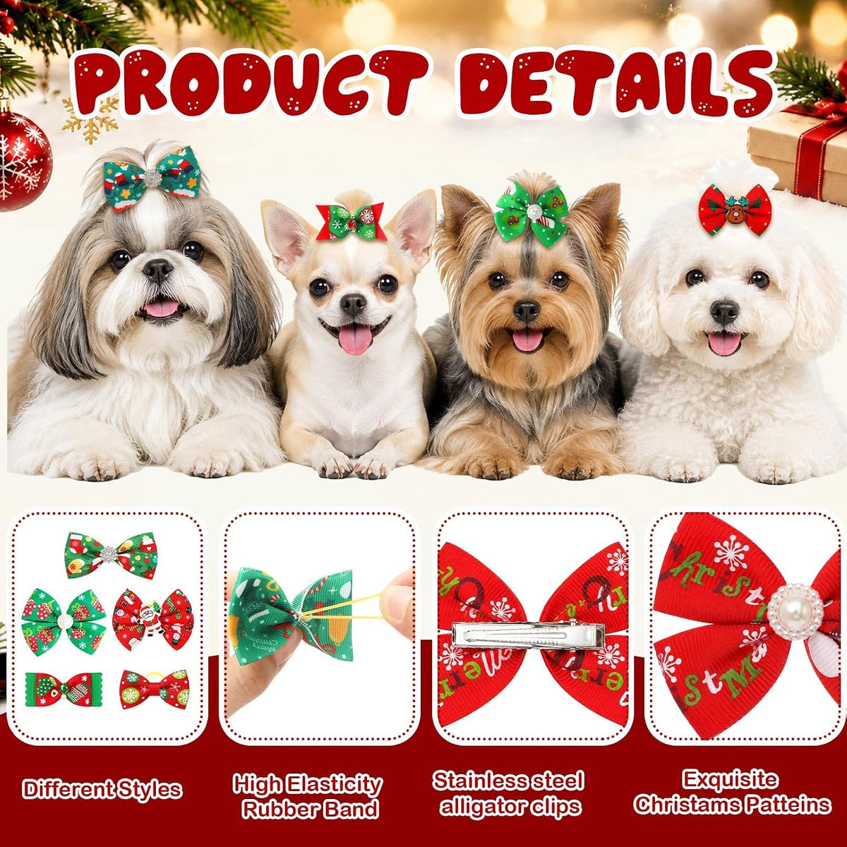 150 Pcs Christmas Dog Hair Bows Grooming Bows Bulk