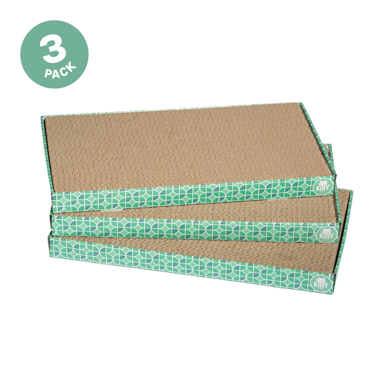 Kitty City XL 3-Pack Cat Scratcher Pads – Durable Corrugated Cardboard Scratch Pads – Double-Sided for Longer Use, Cat Claw Maintenance & Furniture Protection, Cat Scratching - 10" x 18"