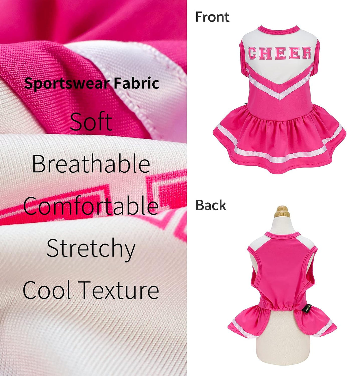 Fitwarm Cheerleader Dog Costume, Sporty Cheer Dog Dress for Small Dogs Girl, Pet Clothes Cat Outfits, Pink White, Medium